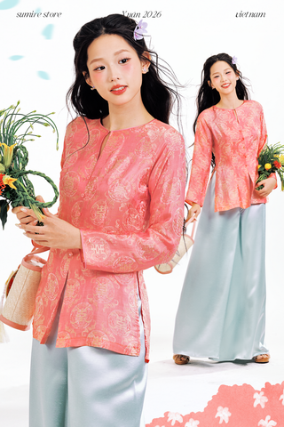 Áo bà ba lụa tơ tằm Phượng Đoan - Cam đào