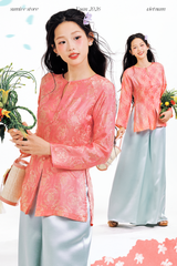 Áo bà ba lụa tơ tằm Phượng Đoan - Cam đào