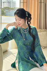 Áo bà ba lụa tơ tằm Phượng Đoan - Xanh lông công