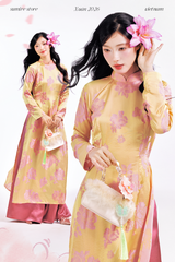 Áo dài Truyền thống Quý Xuân - Vàng hoa hồng