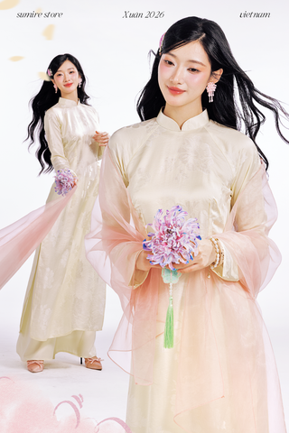 Áo dài Truyền thống Quý Xuân - Trắng kem