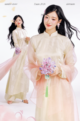 Áo dài Truyền thống Quý Xuân - Trắng kem