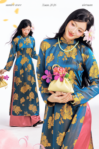 Áo dài Truyền thống Quý Xuân - Xanh cổ vịt