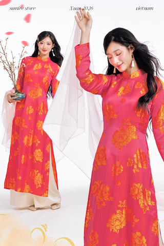 Áo dài Truyền thống Quý Xuân - Hồng sen