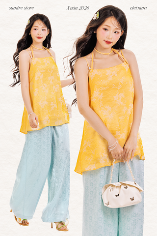 Quần gấm Lan Chi (có túi) - Xanh biển nhạt