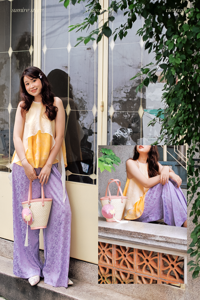 Quần gấm Lan Chi (có túi) - Tím xanh