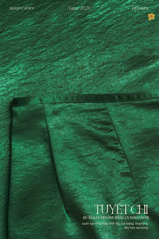 Quần dây kéo ống rộng Tuyết Chi - Xanh lá đậm