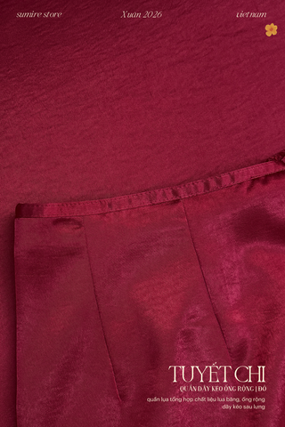 Quần dây kéo ống rộng Tuyết Chi - Đỏ