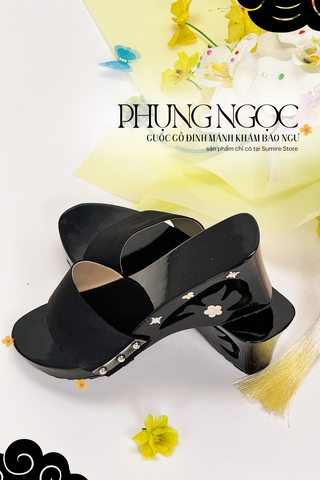 Guốc gỗ Đế cao đính xà cừ Phụng Ngọc
