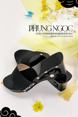 Guốc gỗ Đế cao đính xà cừ Phụng Ngọc