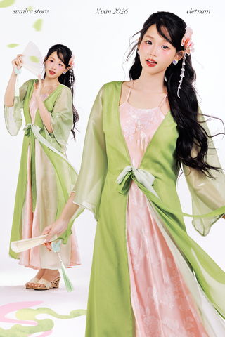 Đầm cổ yếm Tiên Dung - Hồng hoa trắng