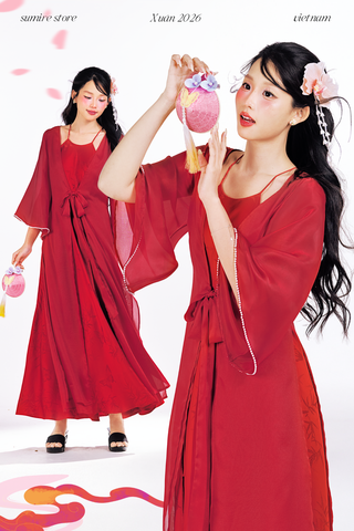 Đầm cổ yếm Tiên Dung - Đỏ lá trúc