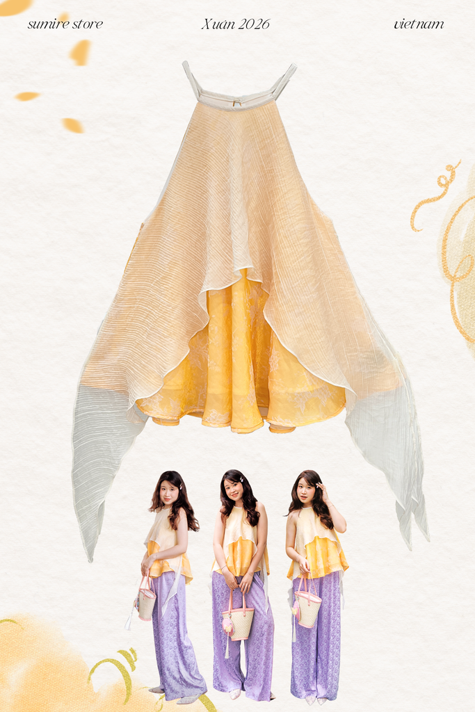 Áo yếm tơ nhũ Trà lụa - Vàng nắng