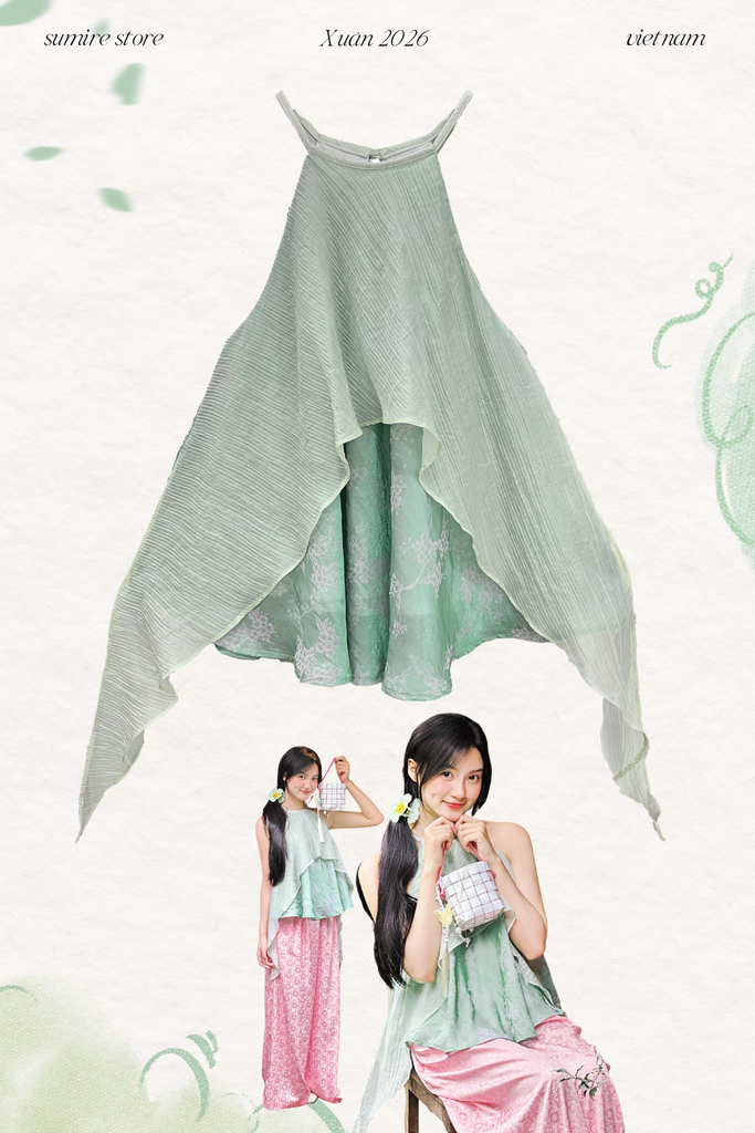 Áo yếm tơ nhũ Trà lụa - Xanh ngọc