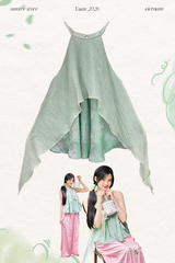 Áo yếm tơ nhũ Trà lụa - Xanh ngọc