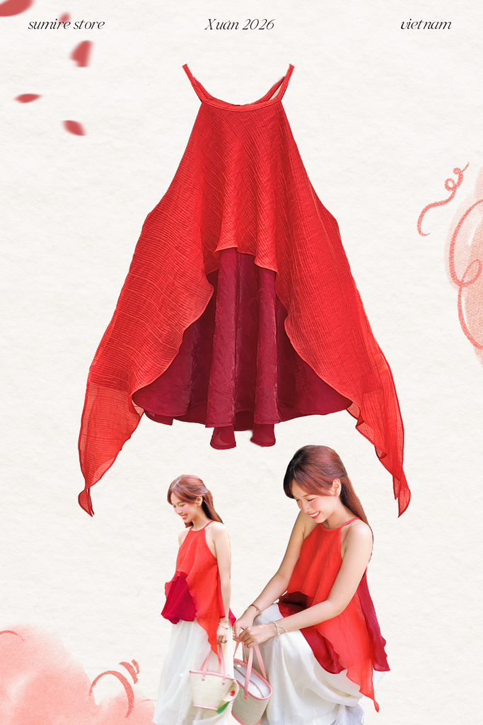 Áo yếm tơ nhũ Trà lụa - Đỏ