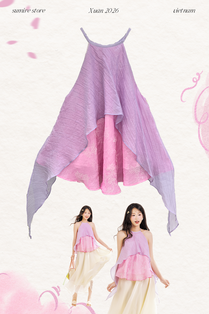 Áo yếm tơ nhũ Trà lụa - Hồng tím