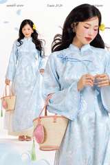 Áo dài tơ hoa Vân Đình - Xanh biển