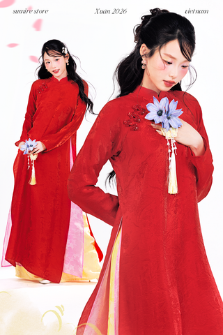 Áo dài tà đôi Vạn Xuân - Đỏ