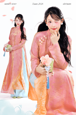 Áo dài tà đôi Vạn Xuân - Hồng vỏ đỗ