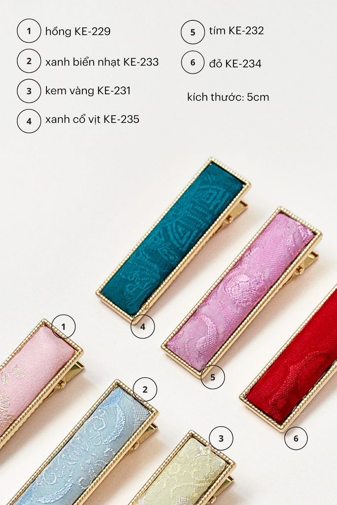 Kẹp tóc bọc lụa tơ tằm Gấm Tiên - Thanh chữ nhật dài