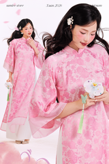 Áo dài gấm dáng suôn Yên Vân - Hồng sáng