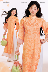 Áo dài gấm dáng suôn Yên Vân - Cam