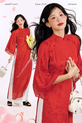 Áo dài gấm dáng suôn Yên Vân - Đỏ