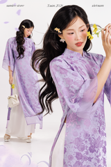 Áo dài gấm dáng suôn Yên Vân - Tím