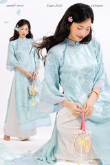 Áo dài gấm dáng suôn Yên Vân - Xanh biển