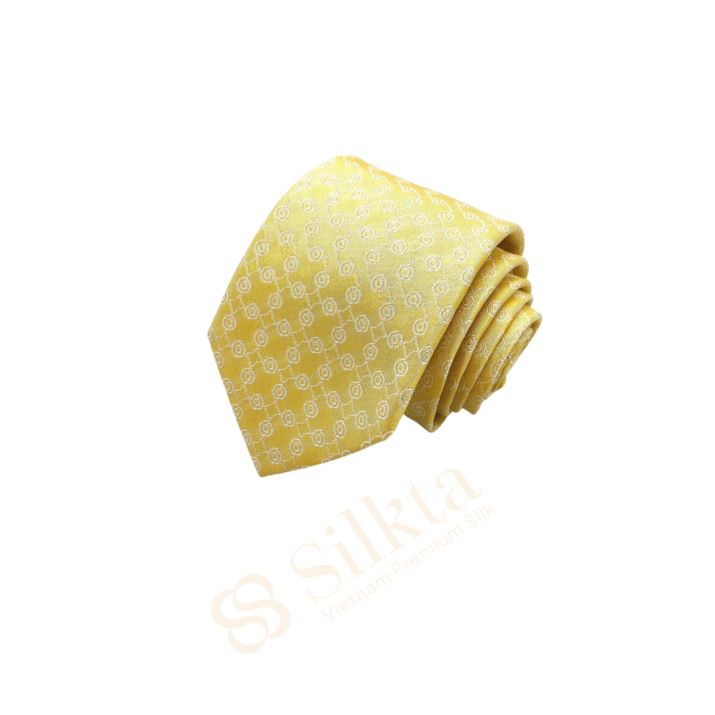 Cà vạt 100% lụa tơ tằm tự nhiên - họa tiết swirl - màu vàng