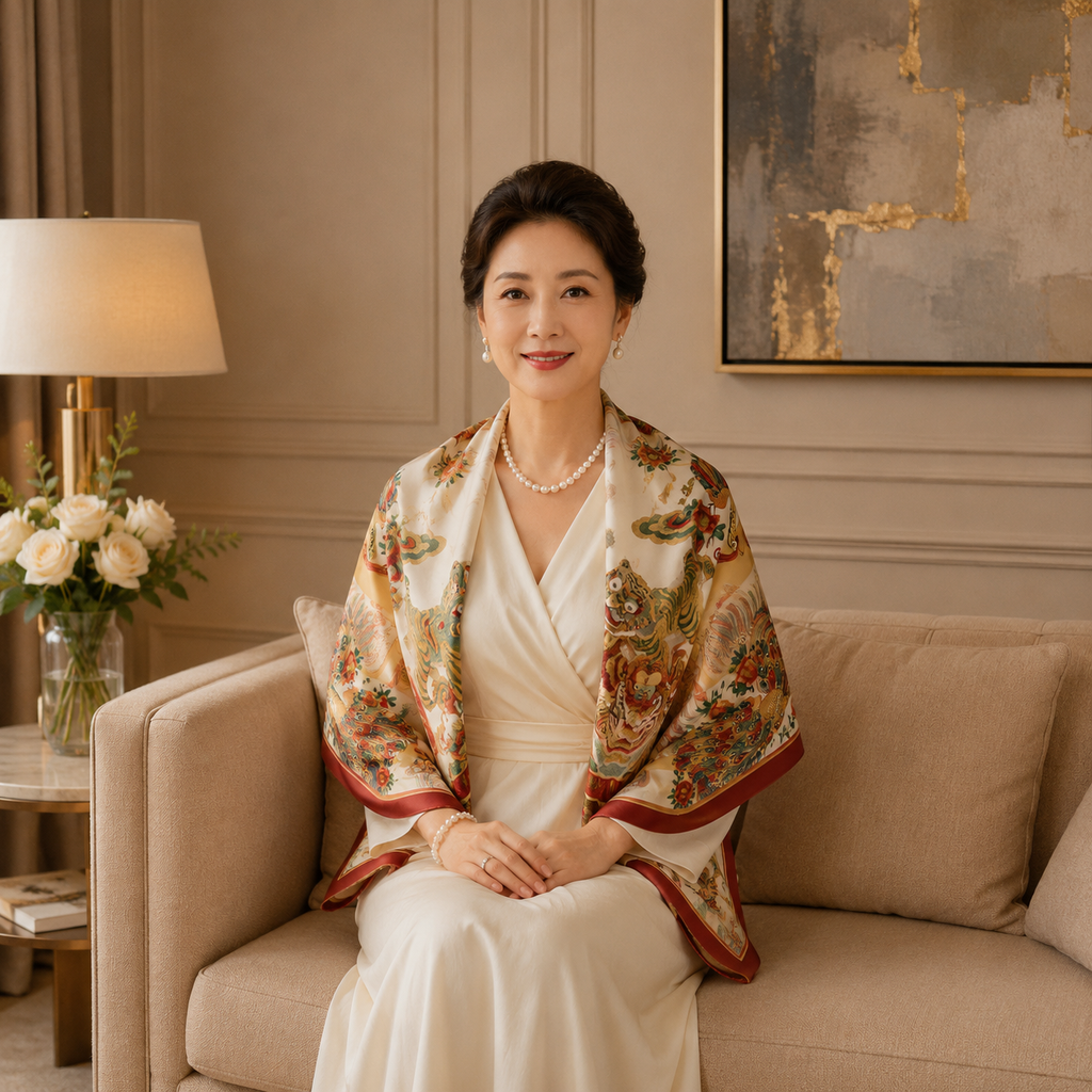 Imperial Spirits - Natural Silkscarf 90*90cm