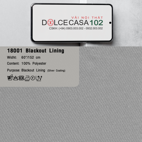  18001 vải lót chắn sáng cán phủ bạc BLACKOUT LINING 1 màu copyright 1999 