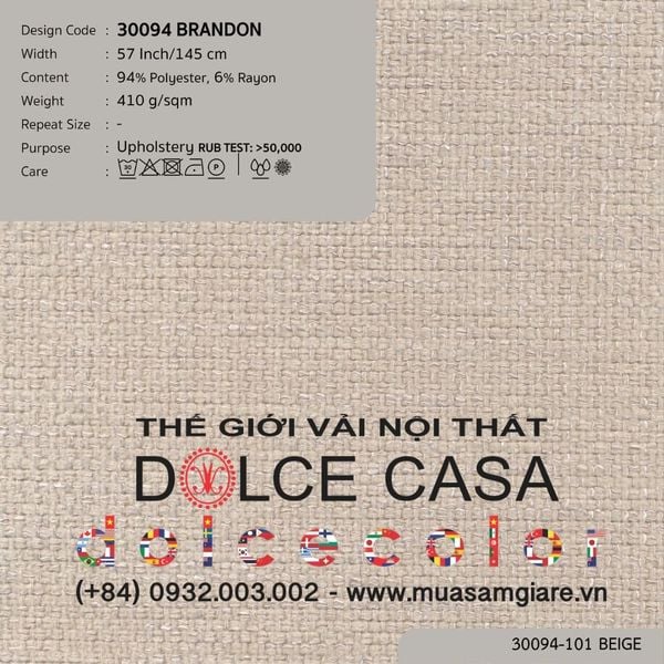 30094-101 BRANDON vải bọc sofa Nitas Thái Lan 2024 145cm