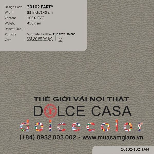  30102 vải PVC bọc nệm ghế PARTY 4 màu copyright 2025 