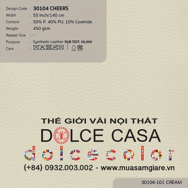 30104 vải PVC bọc nệm ghế CHEERS 5 màu copyright 2025 