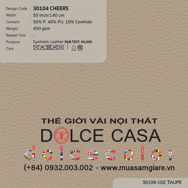  30104 vải PVC bọc nệm ghế CHEERS 5 màu copyright 2025 