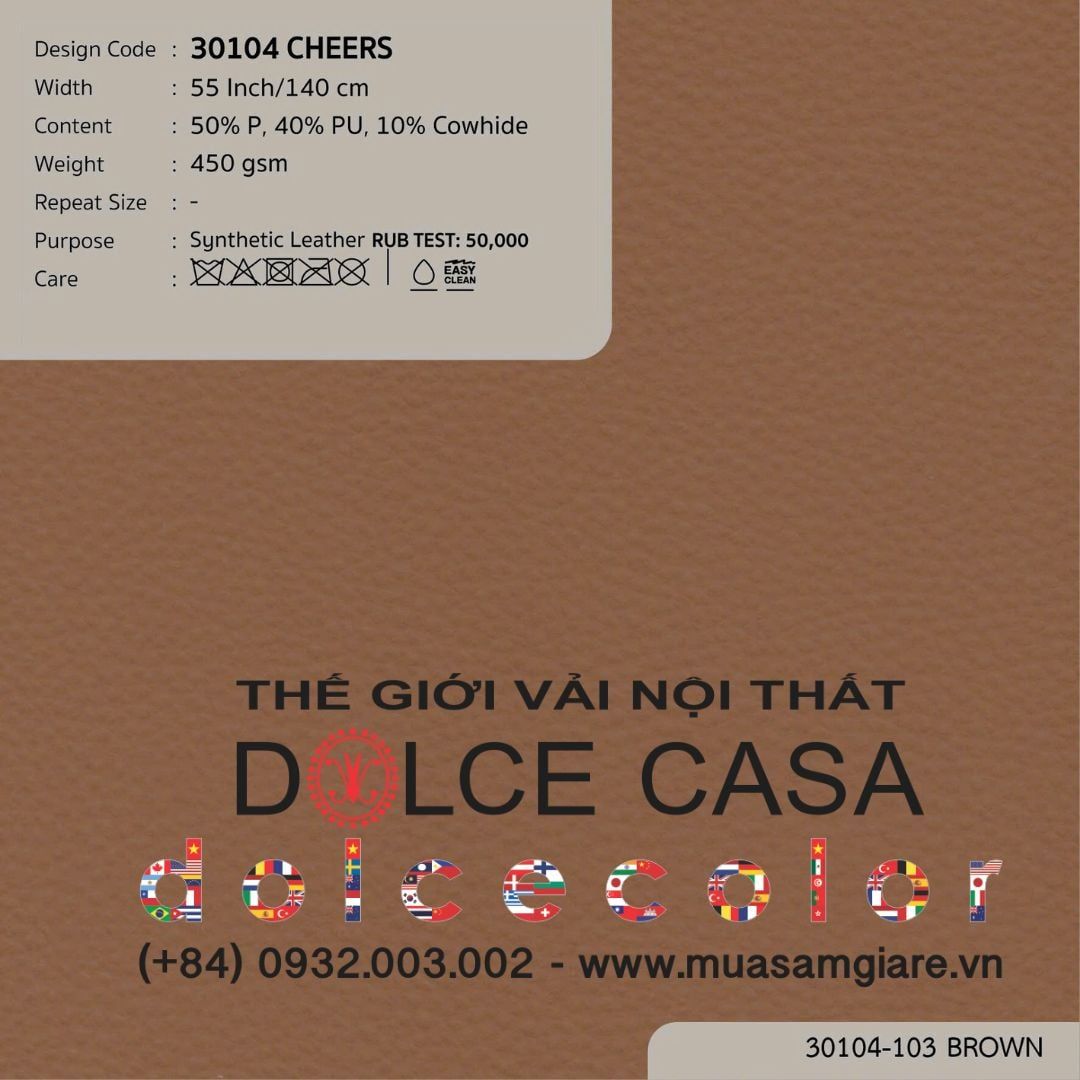  30104 vải PVC bọc nệm ghế CHEERS 5 màu copyright 2025 