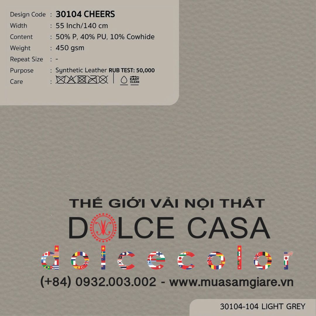  30104 vải PVC bọc nệm ghế CHEERS 5 màu copyright 2025 