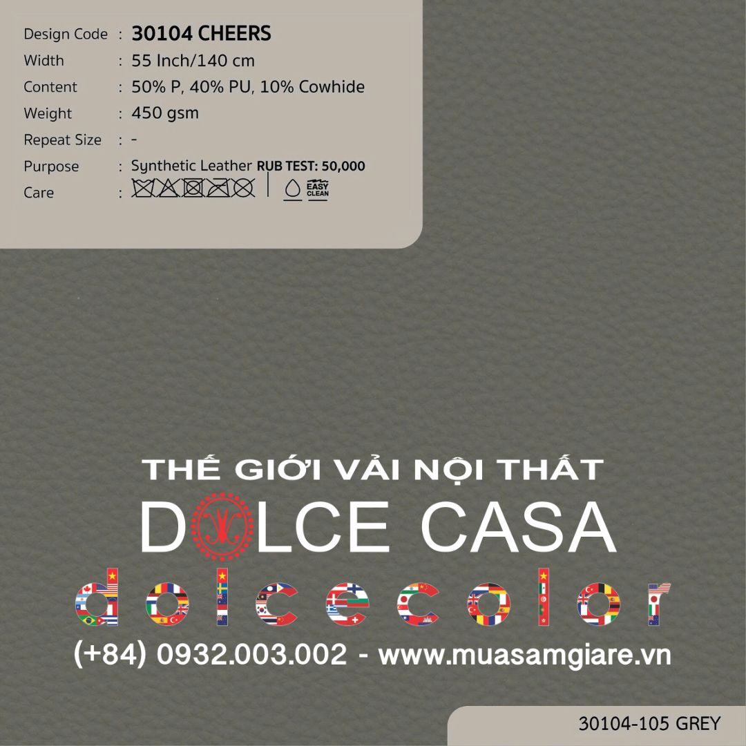  30104 vải PVC bọc nệm ghế CHEERS 5 màu copyright 2025 