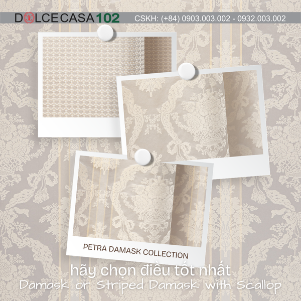 Vải damask Palazzo Petra màu trắng ngà - Made in Italy