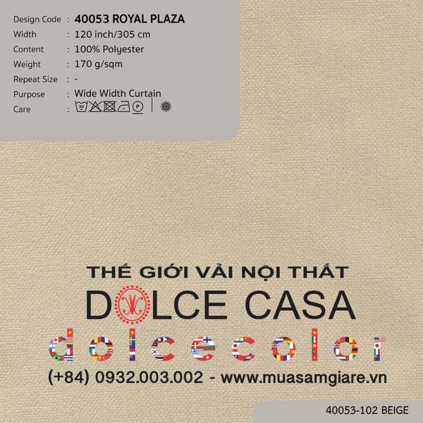 40053-101 ROYAL PLAZA vải may rèm Nitas Thái Lan 2024 305cm