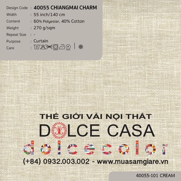  40055 CHIANGMAI CHARM vải rèm cửa Nitas Thái Lan 2026 140cm 