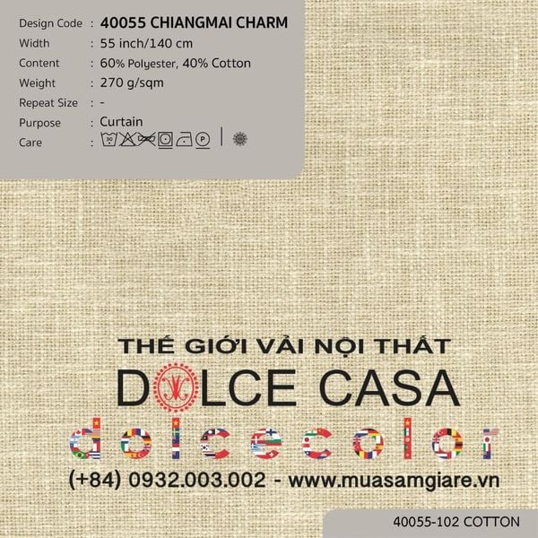  40055 CHIANGMAI CHARM vải rèm cửa Nitas Thái Lan 2026 140cm 