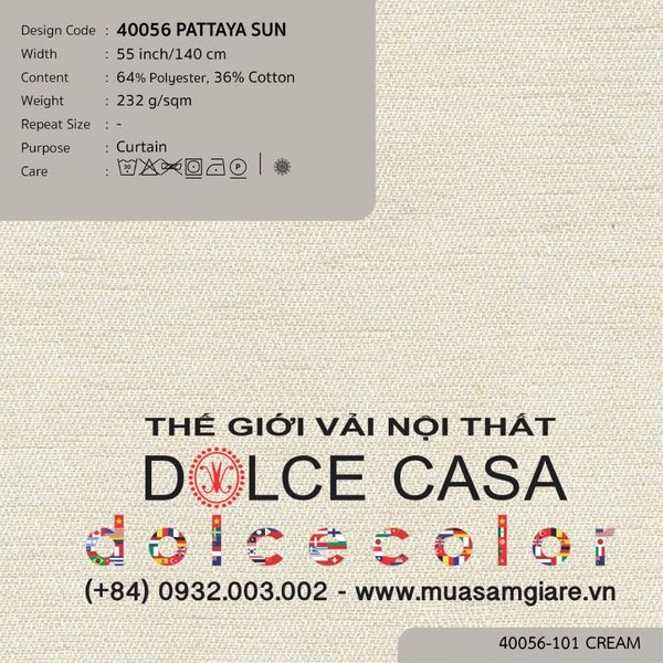  40056 PATTAYA SUN vải rèm cửa Nitas Thái Lan 2026 140cm 