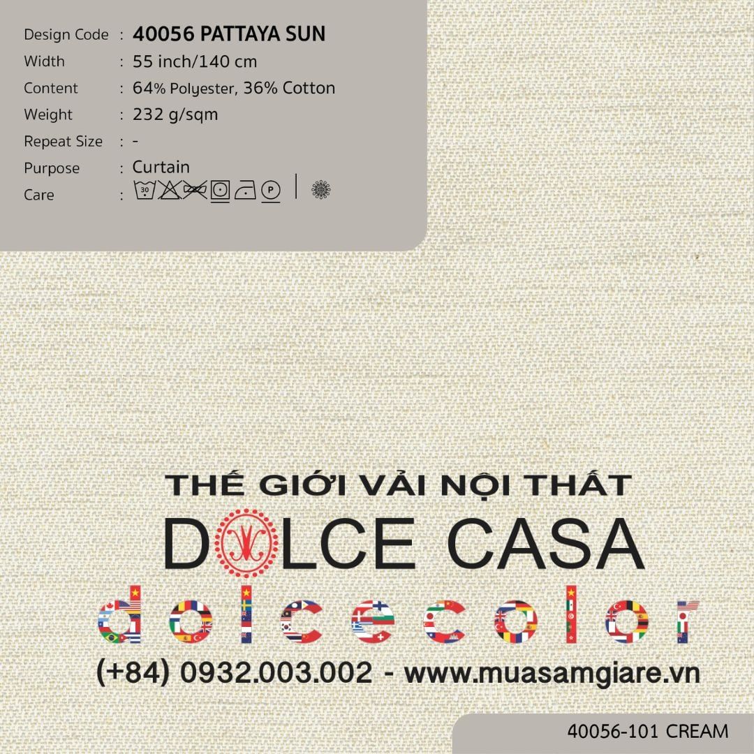  40056 PATTAYA SUN vải rèm cửa Nitas Thái Lan 2026 140cm 
