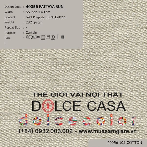  40056 PATTAYA SUN vải rèm cửa Nitas Thái Lan 2026 140cm 