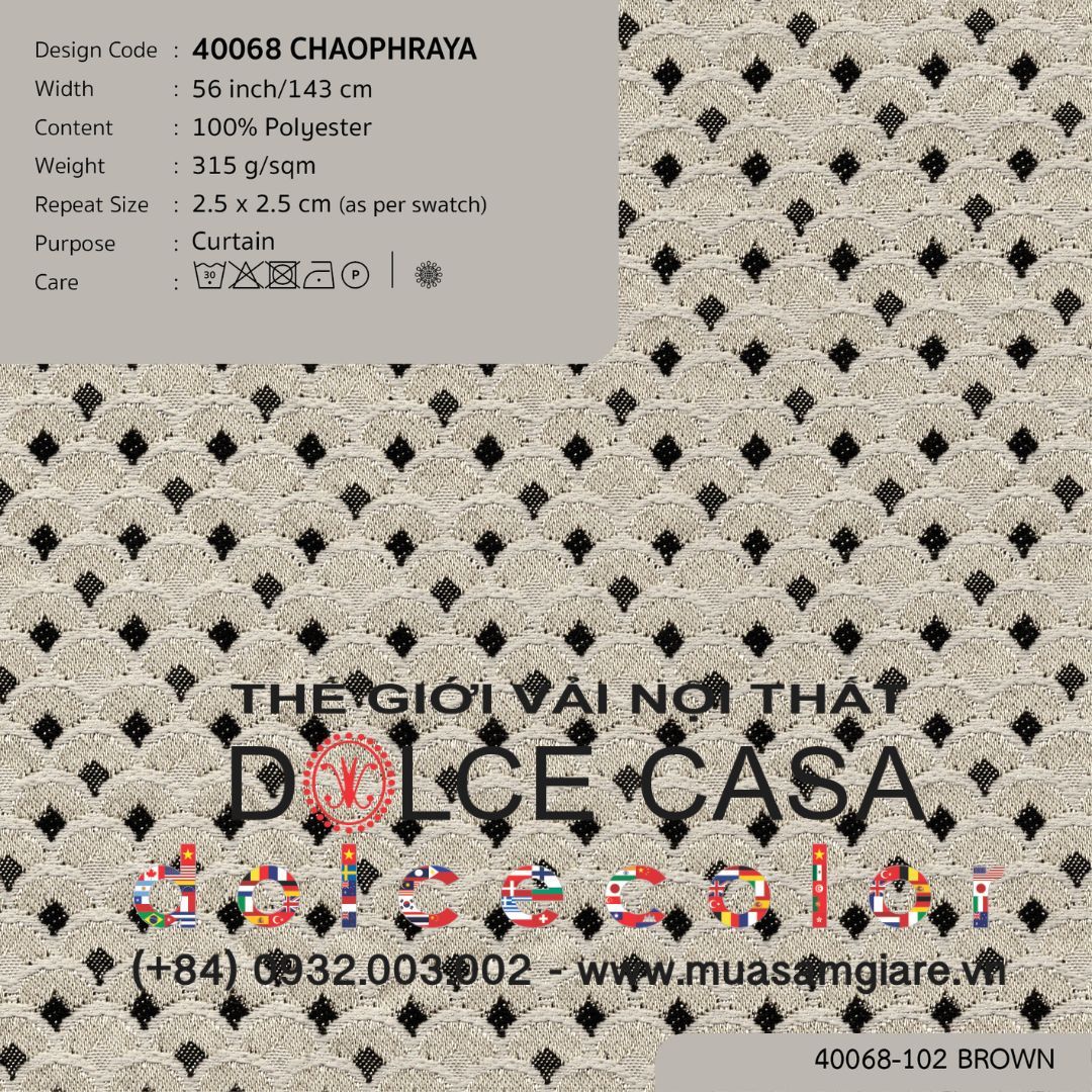  40068 CHAOPHRAYA vải rèm cửa Nitas Thái Lan 2026 143cm 
