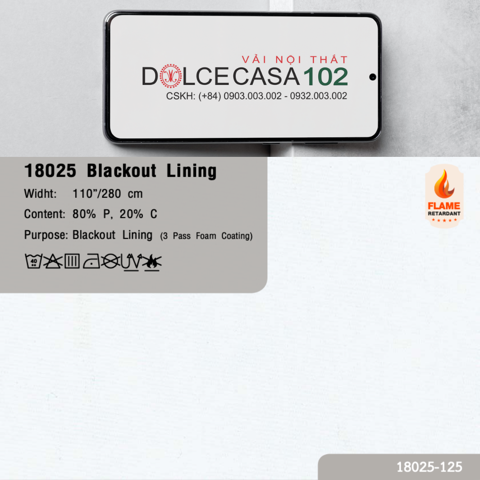  18025 vải lót chắn sáng 3 lớp foam BLACKOUT LINING 1 màu copyright 2018 