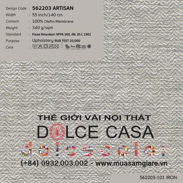 562203-101 ARTISAN  vải bọc sofa Nitas Thái Lan 2023 140cm